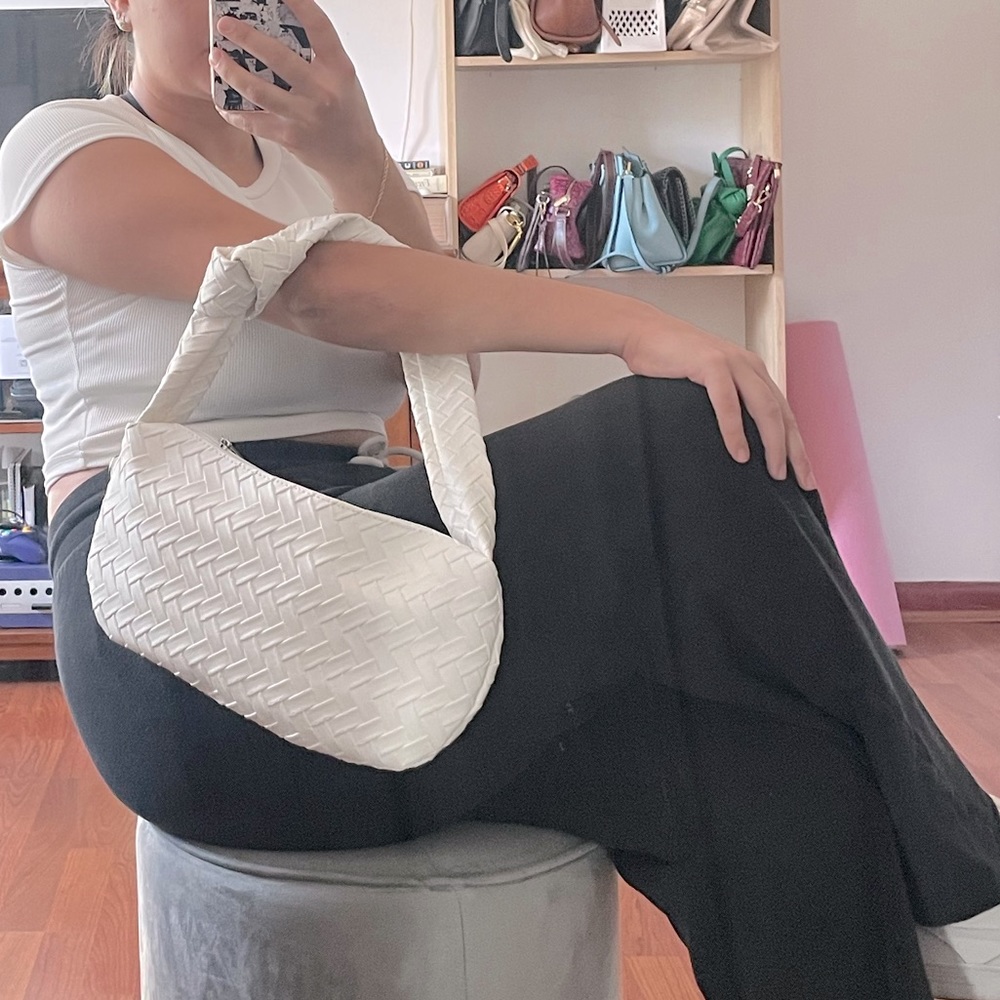 NEW Vegan Faux Leather Small White Jodie Top Handle Bag